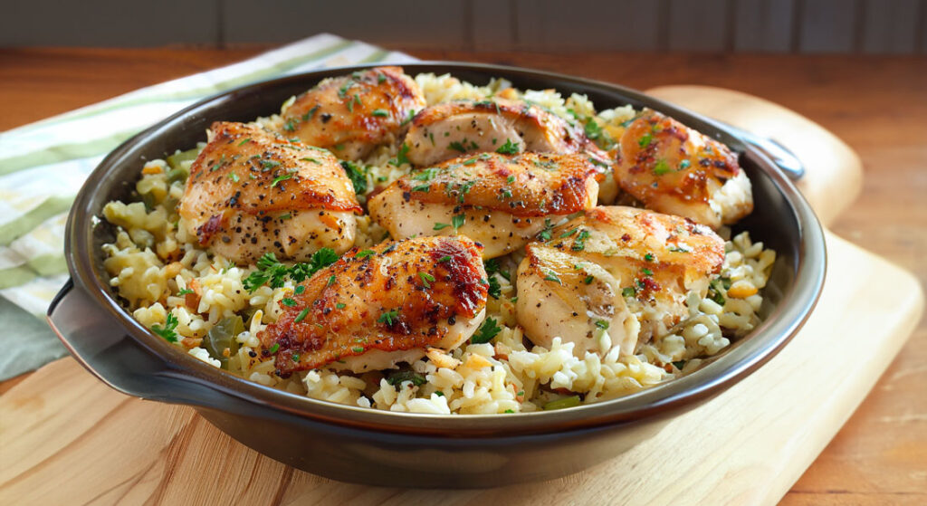 Poulet Doré sur Riz à l’Ail et Parmesan – Recettes
