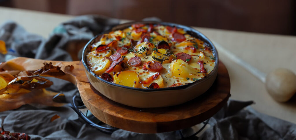 Gratin de Pommes de Terre, Chorizo, Tomate et Béchamel – Recettes