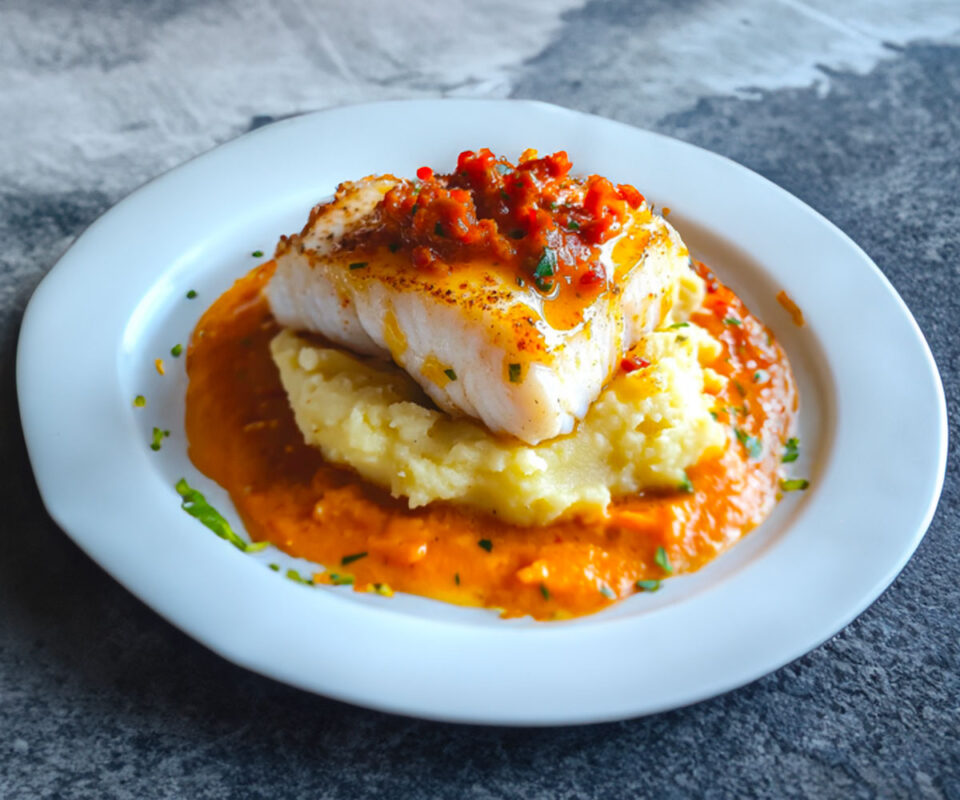 Dos de Cabillaud à la Crème de Chorizo et Écrasé de Pommes de Terre