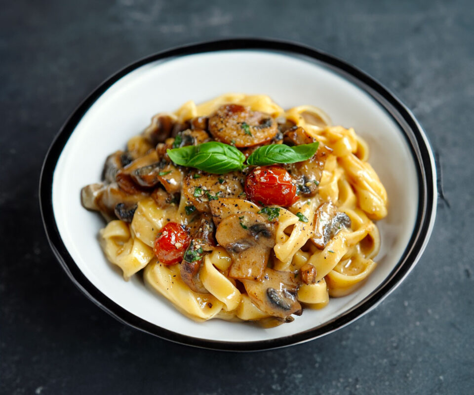 Pâtes aux Tomates Séchées et Champignons dans une Sauce à l’Ail et au